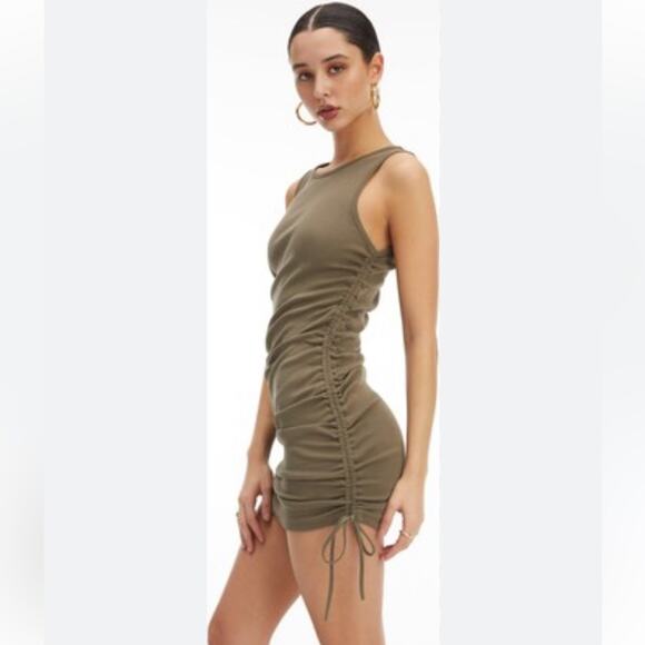 NEW with tags Good American Green Ruched Tank Mini Dress, NWT, Medium, MSRP $119 - Picture 2 of 14